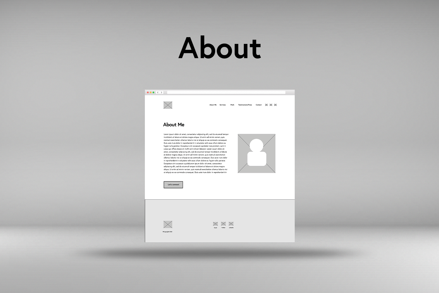 About page black and white wireframe