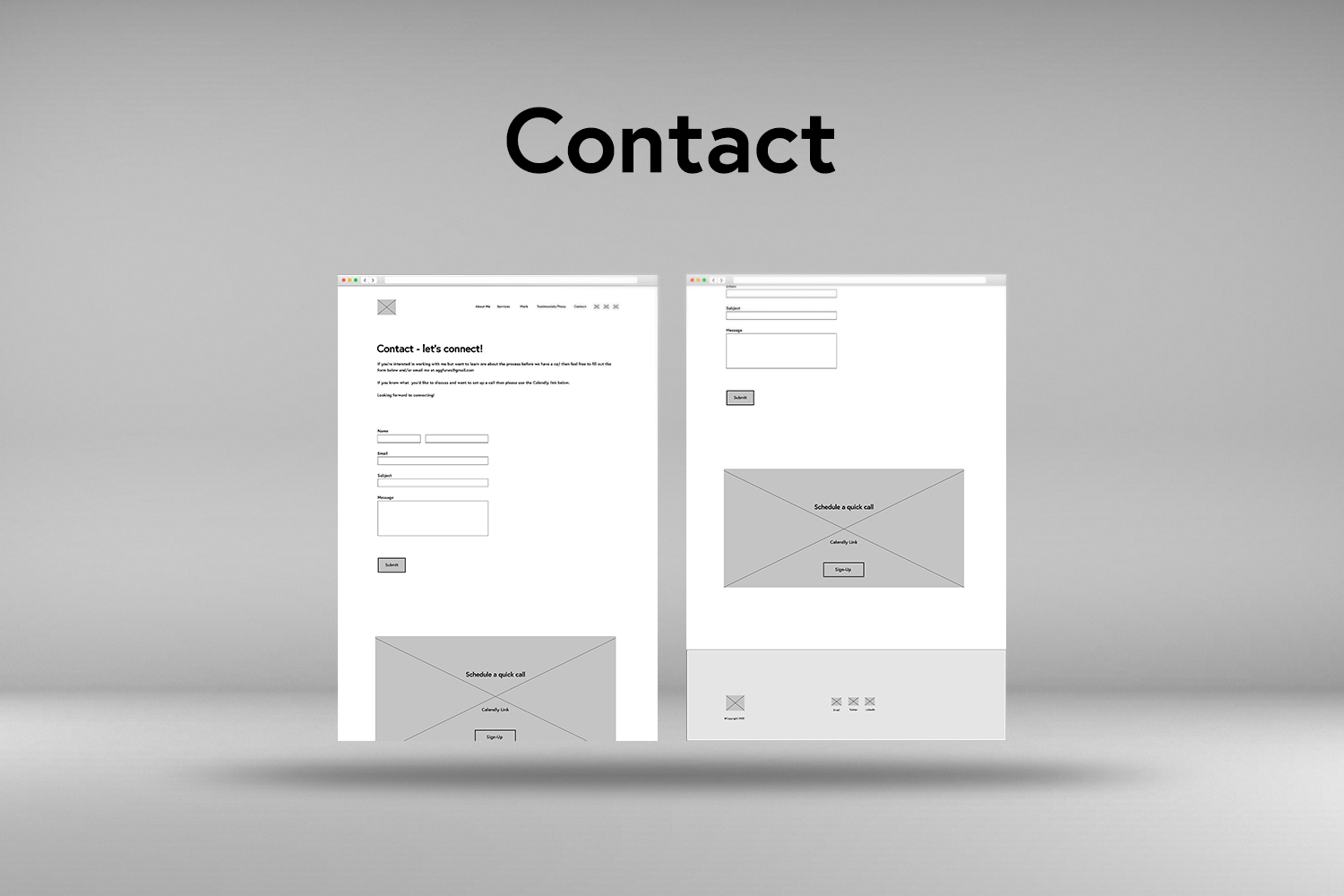 Contact page black and white wireframe