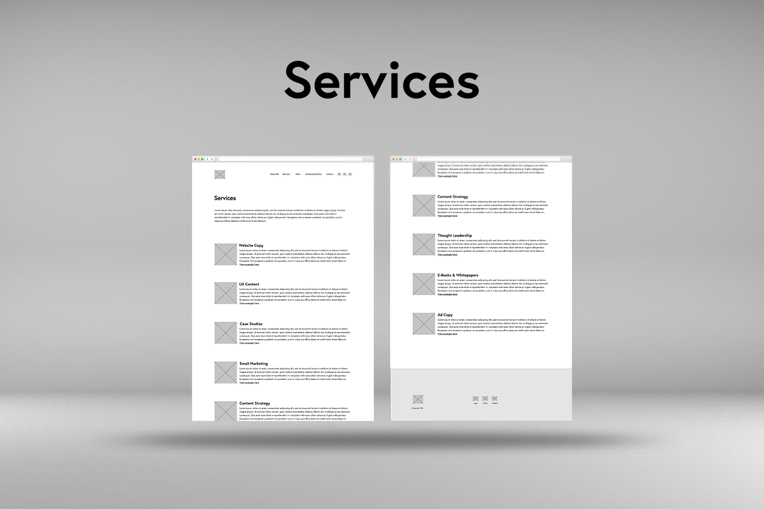 Services page black and white wireframe