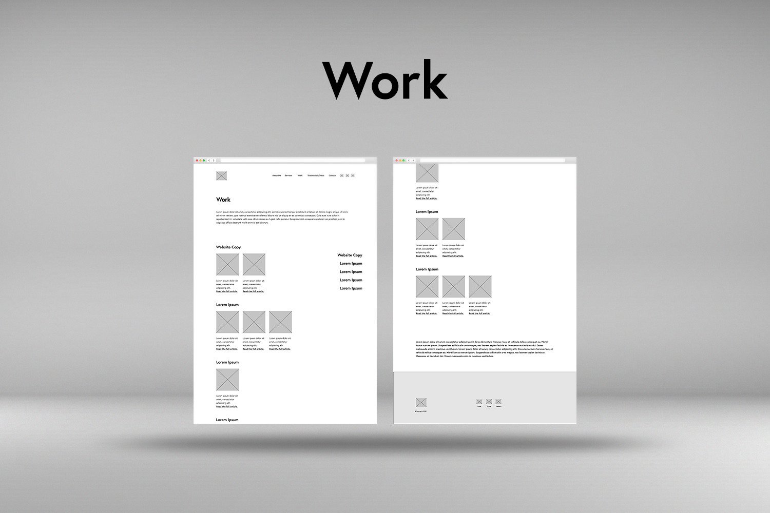 Work page black and white wireframe