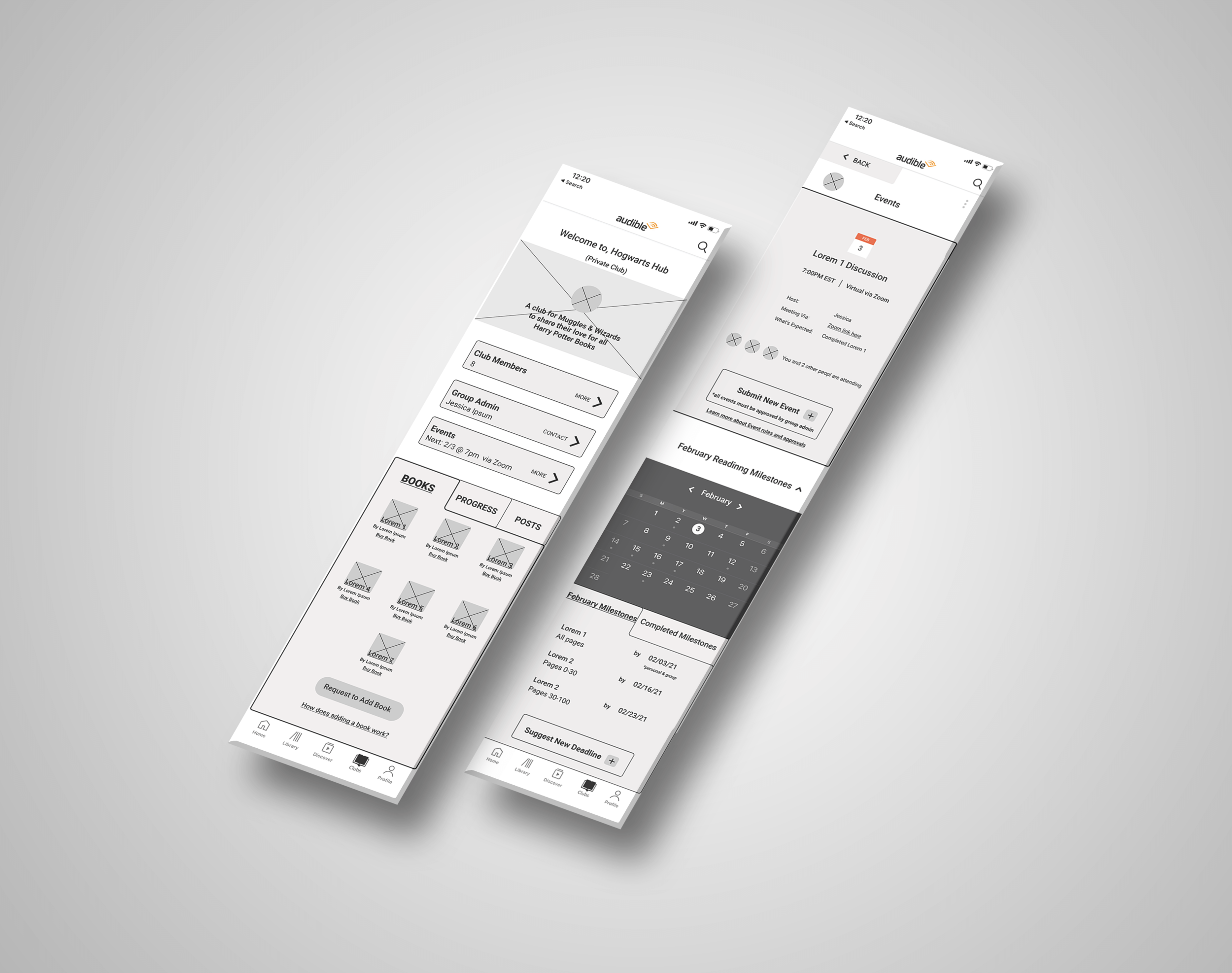 Club Main Page to Events Page wireframe flow