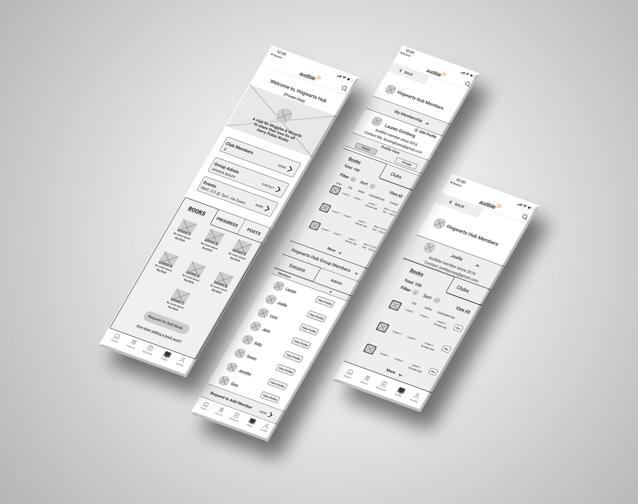 Club Members page wireframe