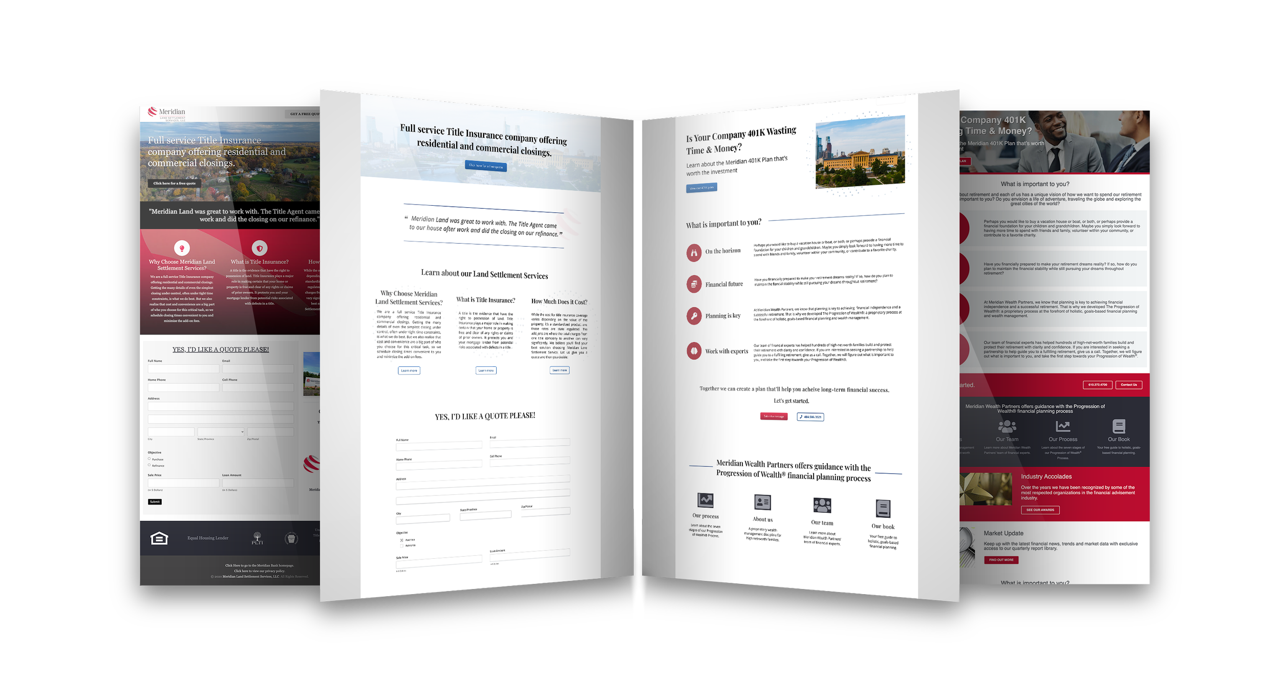 Meridian Bank final web pages presentation mockup