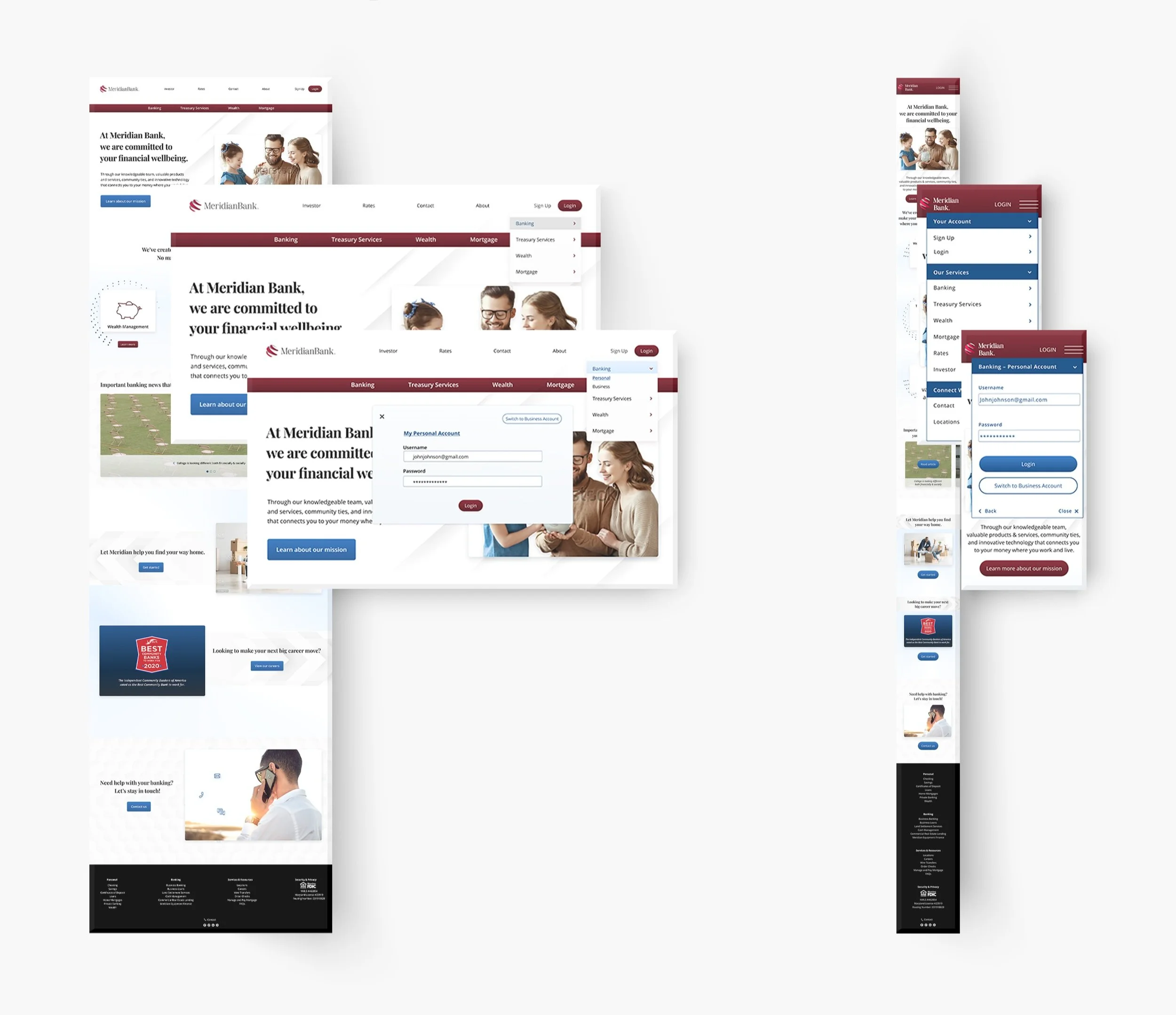 Meridian Bank color wireframes version 1
