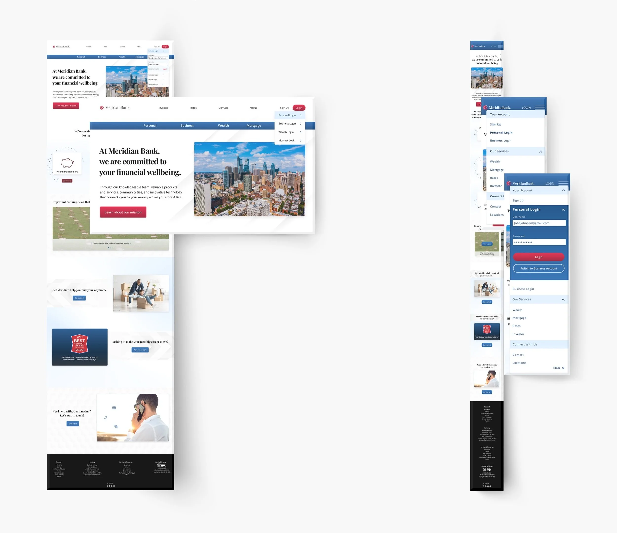 Meridian Bank color wireframes version 2