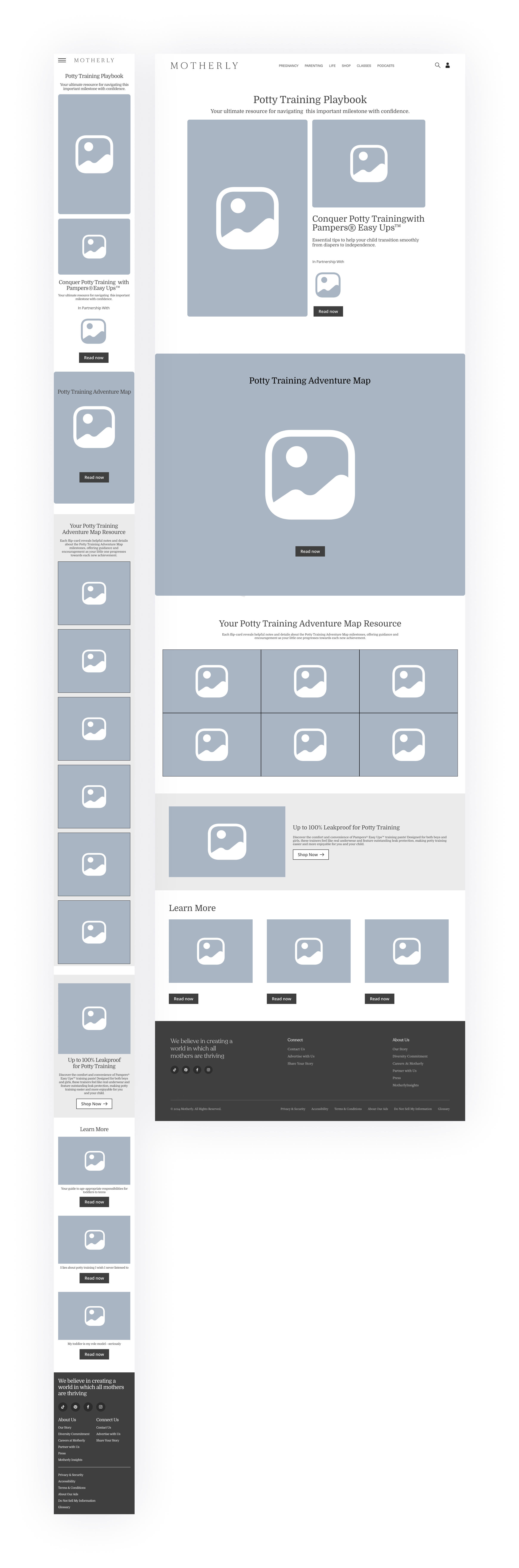Motherly x Pampers black and white wireframes